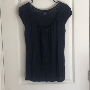 The loft 100% linen navy blue short sleeve top